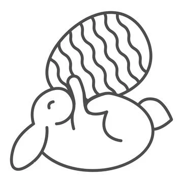 Easter egg and fun playful bunny thin line icon, Happy Easter concept, rabbit Stock Illustration