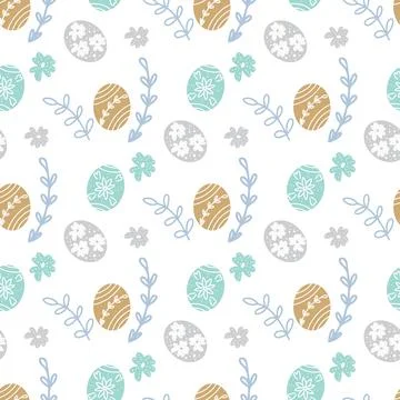 Easter egg and herbs seamless pattern Flat design Stock Illustration