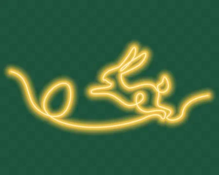Easter Egg and Jumping bunny One continuous line Neon Wall Decor Easter Greeting イラスト素材