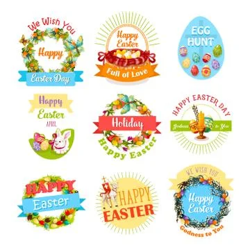 Easter egg and rabbit icon set for holiday design Illustrazione stock