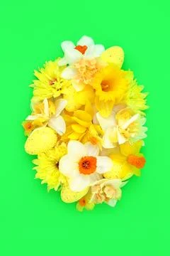 Easter Egg and Spring Flowers Concept Shape Stock Photos