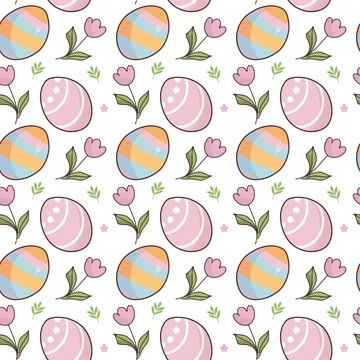 Easter Egg and Tulip Pattern Design Stock Illustration