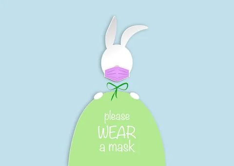 Easter egg and white bunny rabbit Wear a protective medical mask Stock-Illustration
