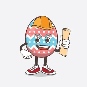 Easter Egg architect cartoon mascot character having blueprints and yellow he Illustrazione stock