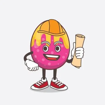 Easter Egg architect cartoon mascot character having blueprints and yellow he Illustrazione stock