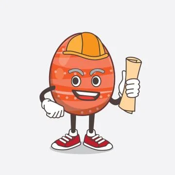 Easter Egg architect cartoon mascot character having blueprints and yellow he Illustrazione stock