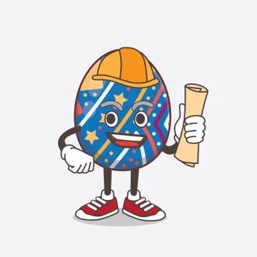 Easter Egg architect cartoon mascot character having blueprints and yellow he Illustrazione stock