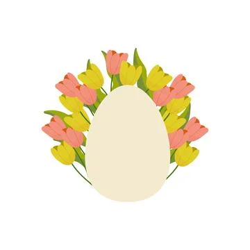 Easter egg on a background of flowers. copy space for your text. on a white.. Stock Illustration