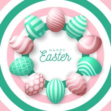 Easter egg banner. Easter card with eggs laid out in a circle, green and rose 스톡 일러스트