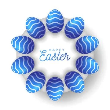 Easter egg banner. Easter card with eggs laid out in a circle on a white plat Ilustración de archivo