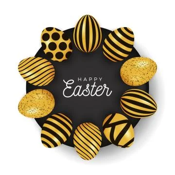 Easter egg banner. Easter card with eggs laid out in a circle on a black plat Ilustración de archivo