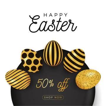 Easter egg banner. Easter card with eggs laid out in a circle on a black plat Ilustración de archivo