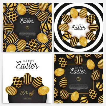 Easter egg banner set. Easter card collection with eggs laid out in a circle  Illustrazione stock
