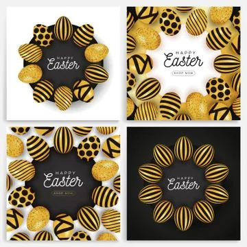 Easter egg banner set. Easter card collection with eggs laid out in a circle  Stock Illustration