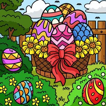 Easter Egg Baske Colored Cartoon Illustration Stock Illustration