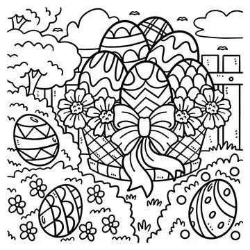 Easter Egg Basket Coloring Page for Kids Stock Illustration