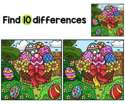 Easter Egg Basket Find The Differences Stock Illustration