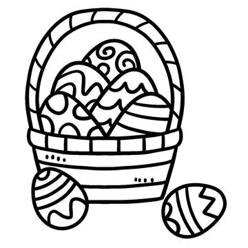 Easter Egg Basket Isolated Coloring Page for Kids Stock Illustration