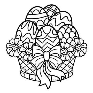 Easter Egg Basket Isolated Coloring Page for Kids Stock Illustration