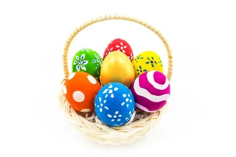 Easter egg in basket Stock Photos