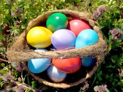 Easter egg in basket Stock Photos