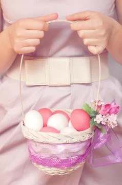 Easter Egg in basket Stock Photos