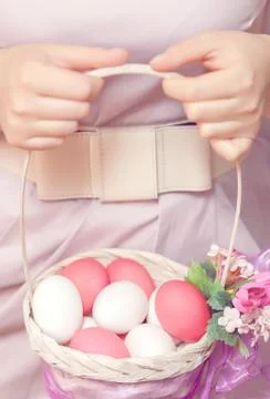 Easter Egg in basket Stock Photos