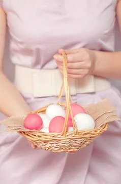 Easter Egg in basket Stock Photos