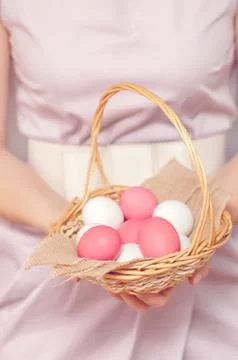 Easter Egg in basket Stock Photos