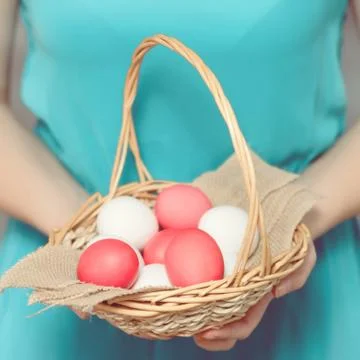 Easter Egg in basket Stock Photos