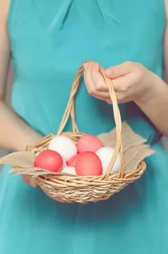 Easter Egg in basket Stock Photos
