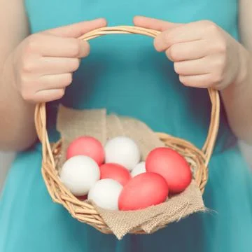 Easter Egg in basket Stock Photos