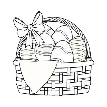 Easter egg basket with ribbon isolated black and white Illustrazione stock