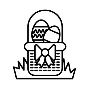 Easter Egg In Basket vector icon. Line flat Icon On white Background. Outline イラスト素材