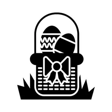 Easter Egg In Basket vector icon. Line flat Icon On white Background. Solid 스톡 일러스트