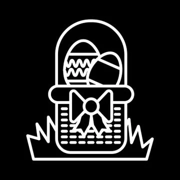 Easter Egg In Basket vector icon. Line flat Icon On Black Background. Outline Illustrazione stock