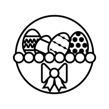 Easter Egg In Basket vector icon. Line flat Icon On white Background. Outline 스톡 일러스트