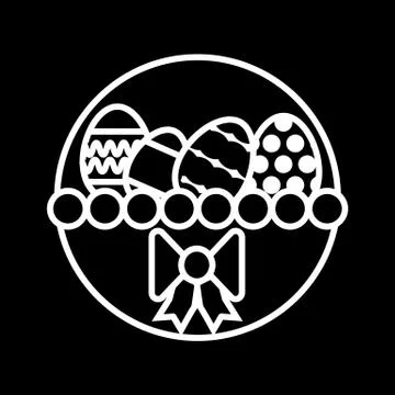 Easter Egg In Basket vector icon. Line flat Icon On Black Background. Outline Illustrazione stock