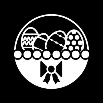 Easter Egg In Basket vector icon. Line flat Icon On Black Background. Solid Stockillustratie
