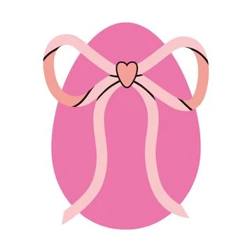 Easter egg with a big beautiful pink bow, pastel colors. Trendy modern vect.. Stock Illustration