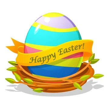 Easter egg in bird nest for your greeting card, stickers, invitations and man Stock Illustration