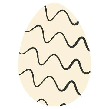 Easter egg with black ink horizontal wave ornaments on beige background. Ha.. Stock Illustration