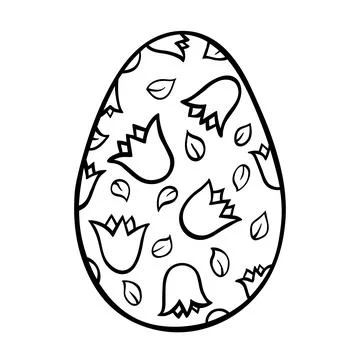 Easter egg black line doodle sketch on white Stock Illustration