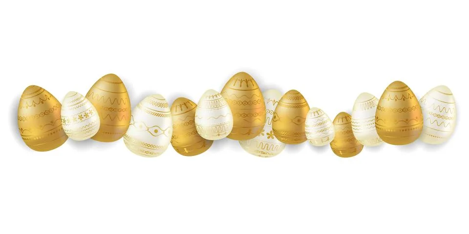 Easter egg. Border with realistic eggs with golden ornament. Easter collectio イラスト素材