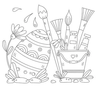 Easter Egg Brushes And Paints In Use 库存插图