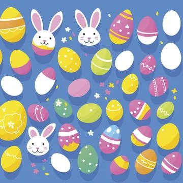 Easter egg bunnies, colorfull, flat illustration Stock Illustration