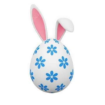 Easter egg with bunny ears and blue floral pattern on white background Illustrazione stock