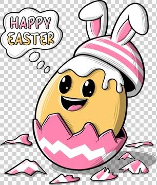 Easter egg with bunny ears. Hand drawn funny clipart Stock Illustration