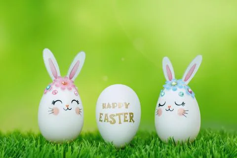 Easter Egg bunny on the grass. Stock Photos