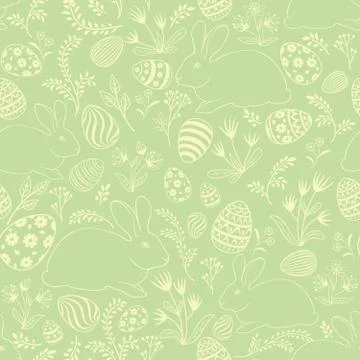 Easter egg, bunny seamless pattern. Floral holiday background. Stock Illustration